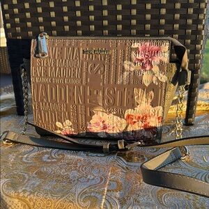Steve Madden Pink and Green Crossbody Bag with Floral Design